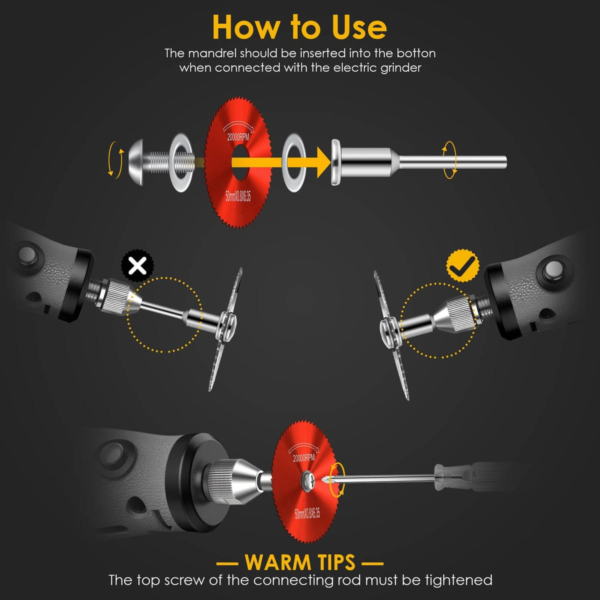 How-to components: red cutting wheel and metal mandrel rod for rotary grinder attachment