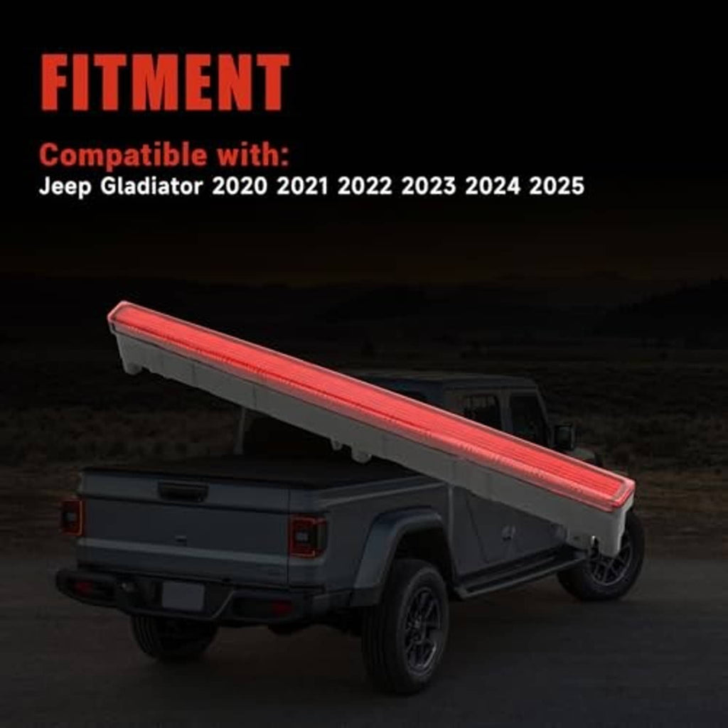Third brake light assembly with long red LED lens and black plastic base