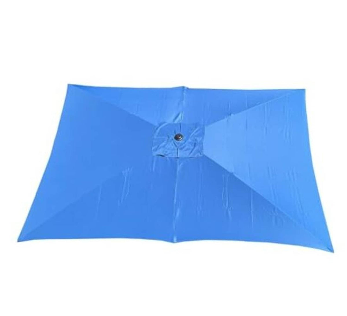Blue rectangular replacement umbrella canopy with center button and visible stitched seams.