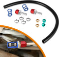 A/C line splice kit with 24-inch black hose, red fittings, blue clips, and nuts