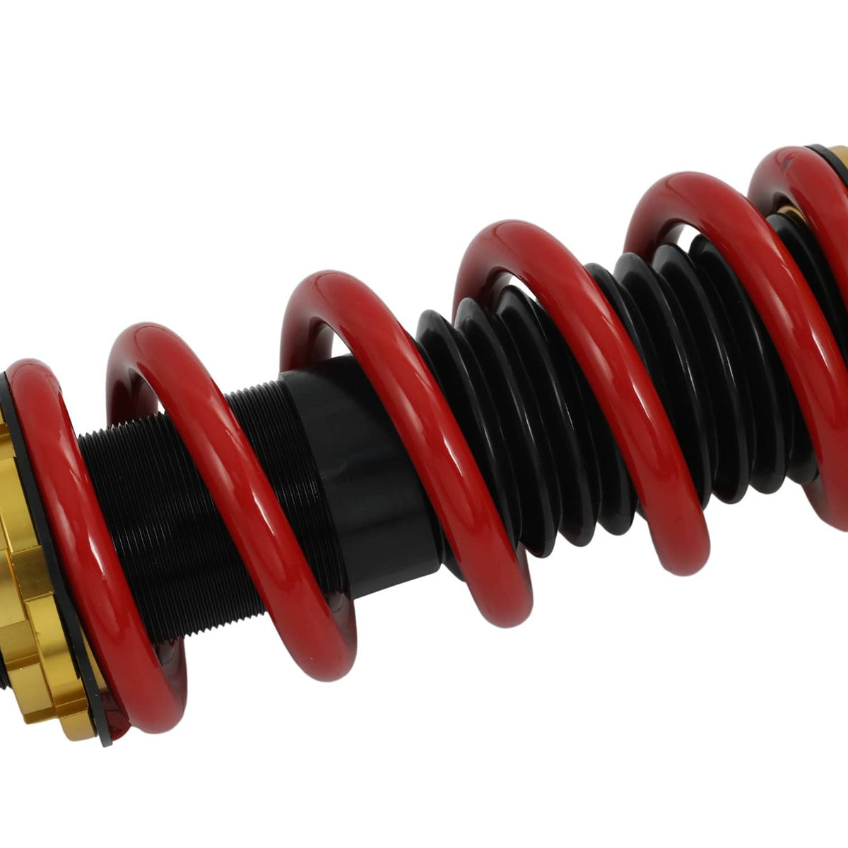 Coilover strut assembly with red spring over black shock body