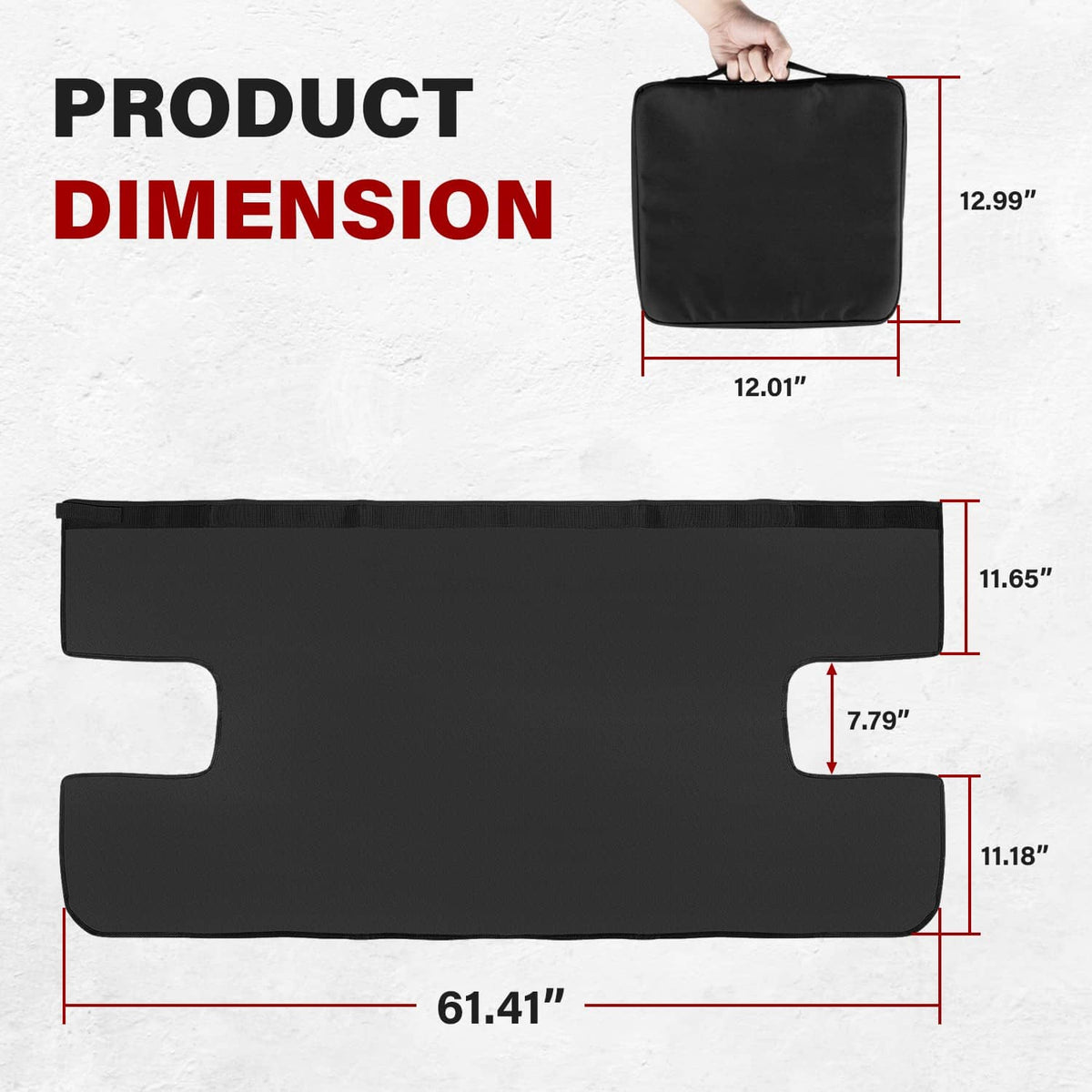 Soft vinyl tonneau cover size diagram, black cover panel