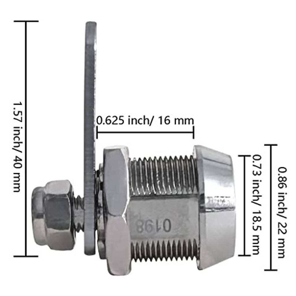 Toolbox tubular cam replacement lock showing cam cylinder with key slot and dimensions