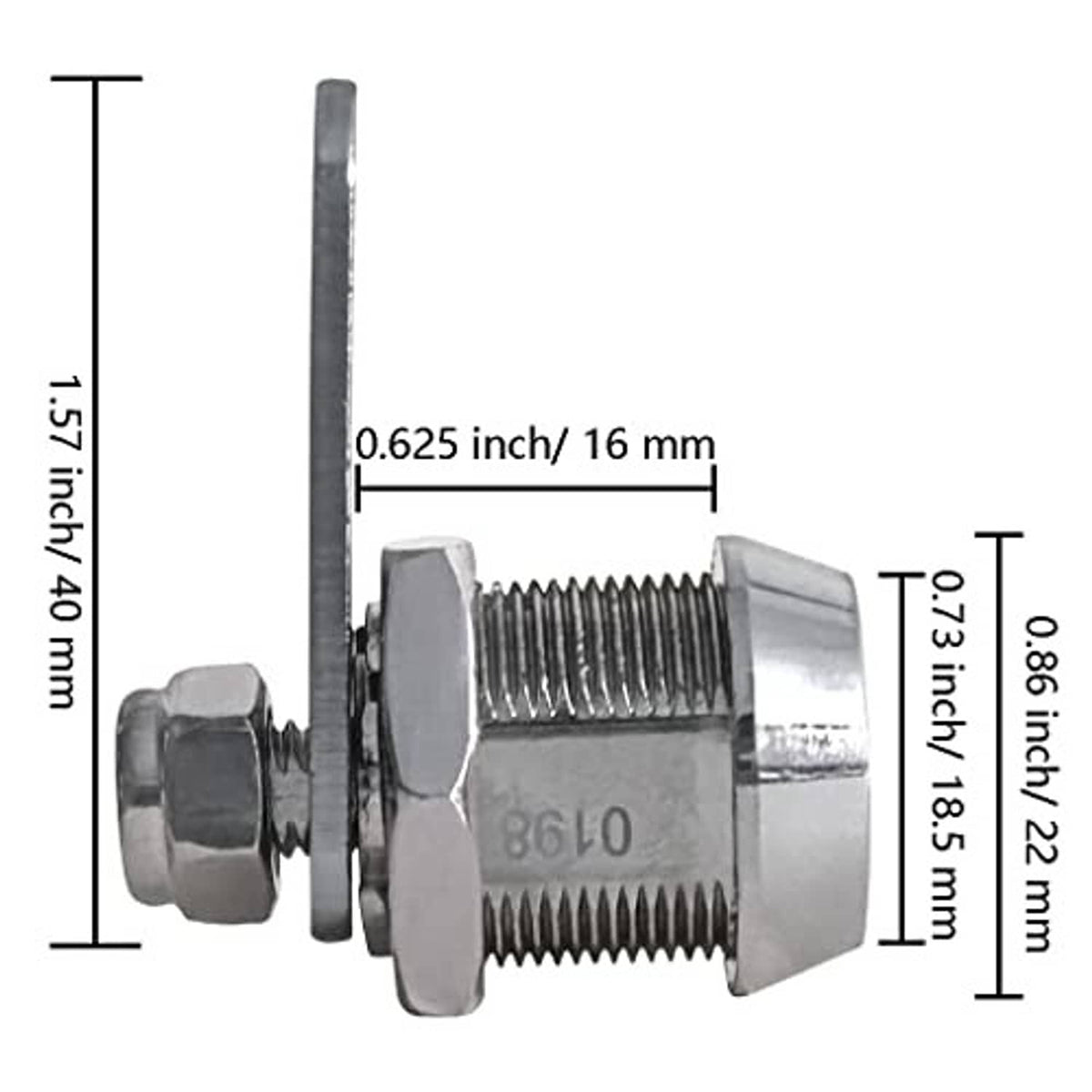 Toolbox tubular cam replacement lock showing cam cylinder with key slot and dimensions