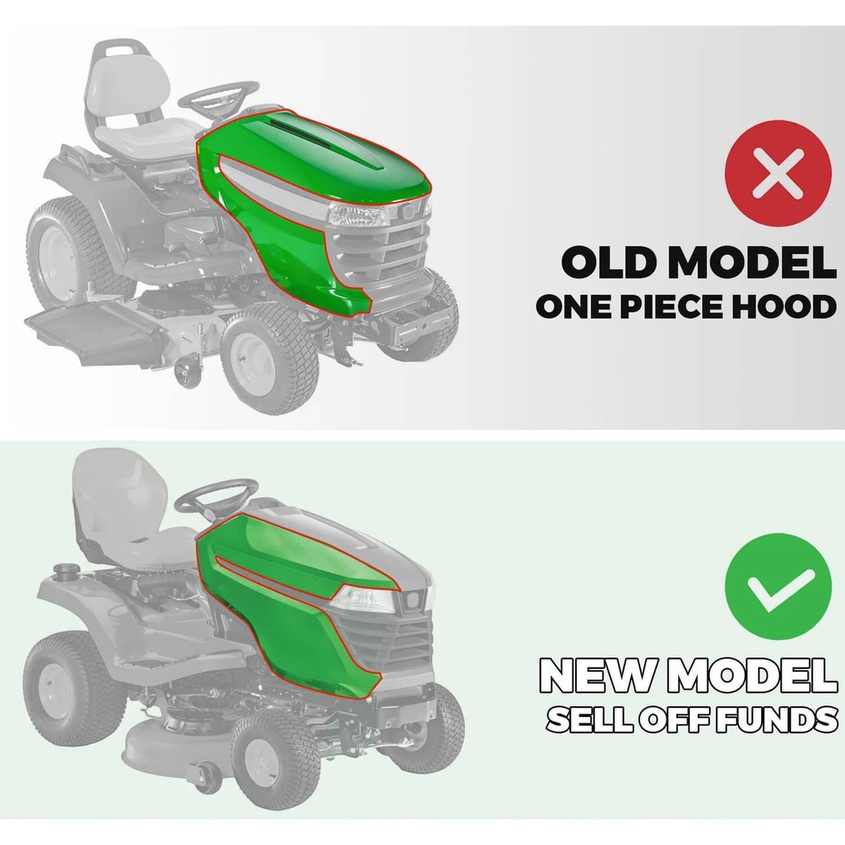 Green right hood panel illustration for John Deere mower