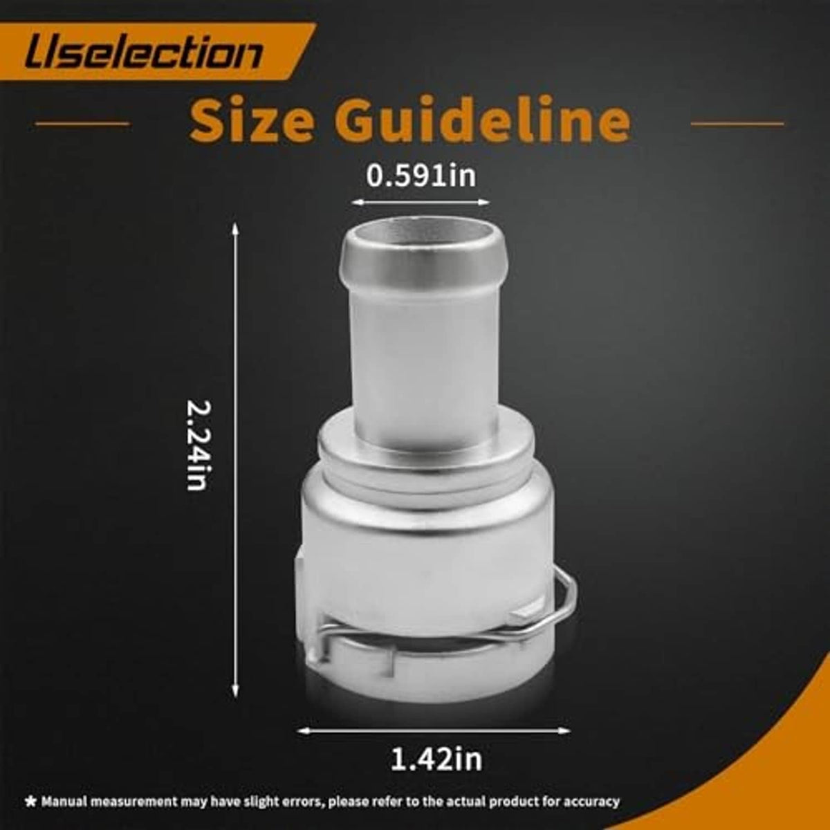 Aluminum quick connector cooling hose flange, silver, with visible clamp band