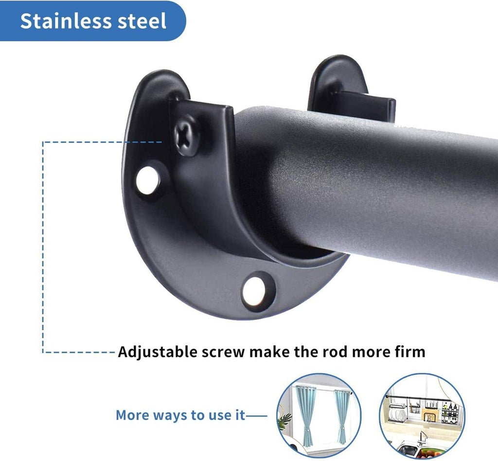 Black U-shaped closet rod bracket with adjustable screw for a secure rod fit