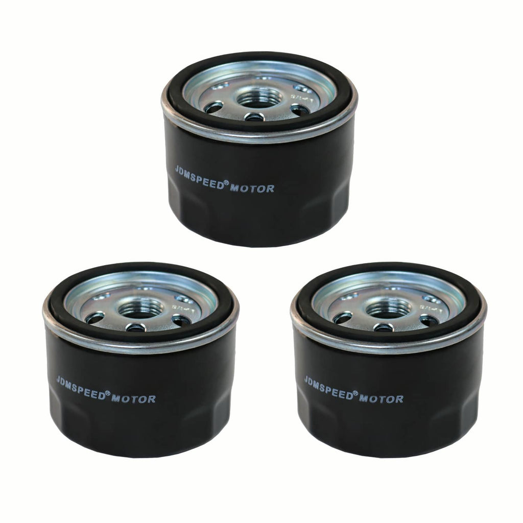 3-pack oil filters with black housing and silver metal canister and center hole