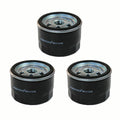 3-pack oil filters with black housing and silver metal canister and center hole