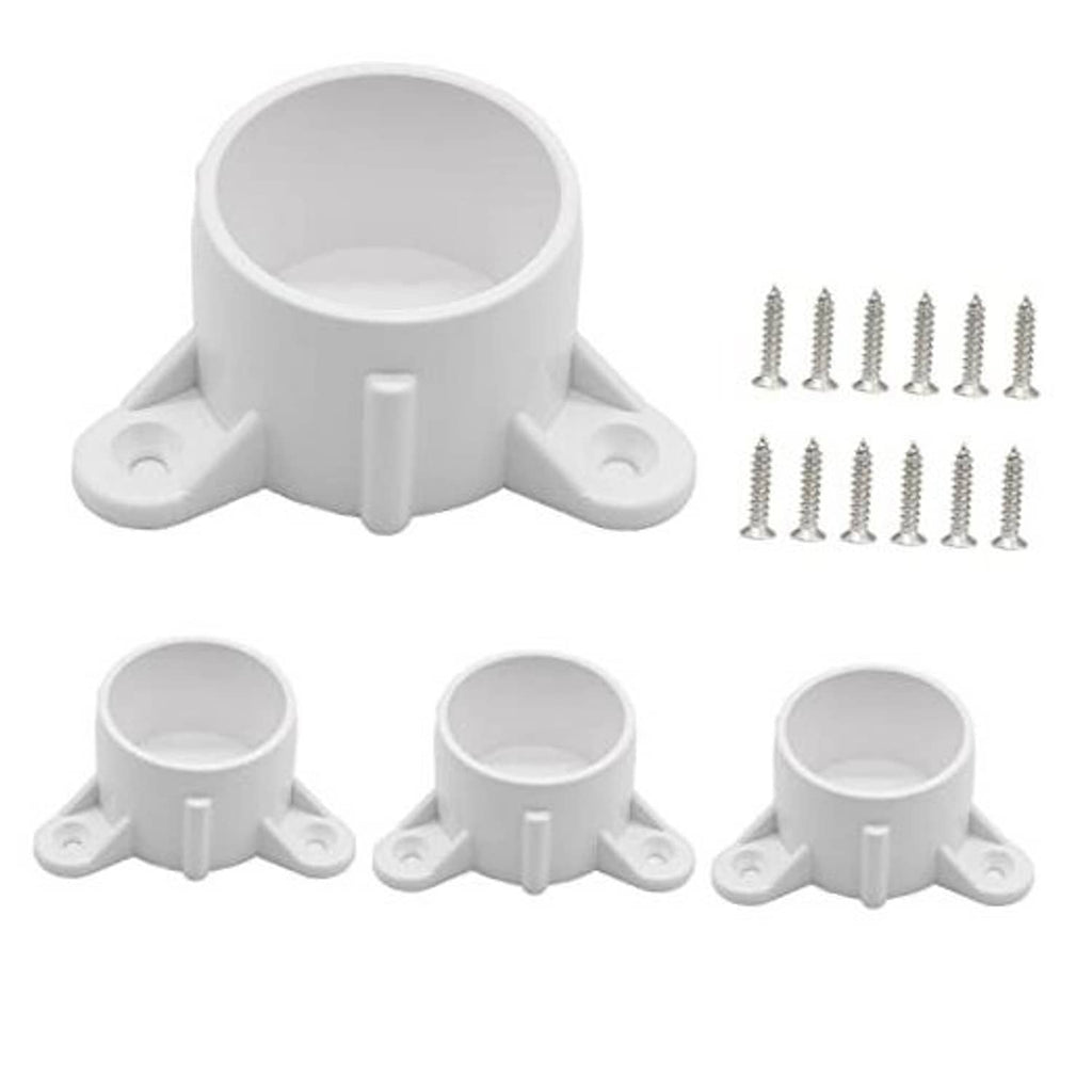 White PVC table leg cap fitting with side mounts and included screws