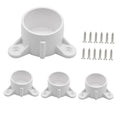 White PVC table leg cap fitting with side mounts and included screws