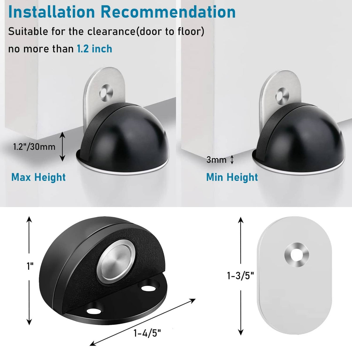 Black magnetic door stopper with gray mounting base and back plate