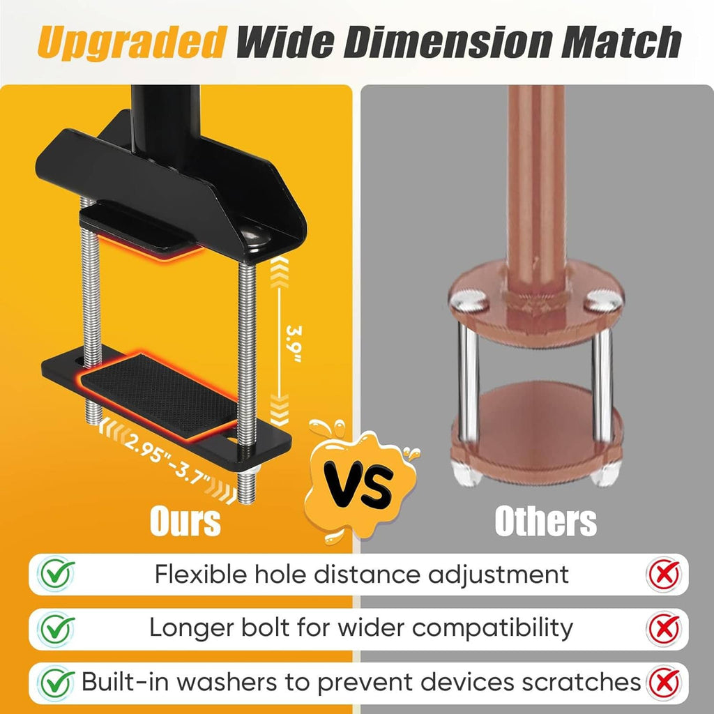 Mower grab mount assist with black clamp and adjustable spacing posts, close-up