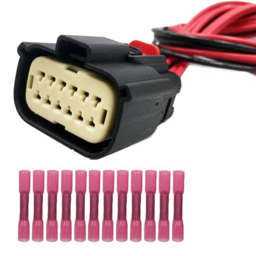 12-pin headlight connector plug with red wiring and matching pink terminal pins