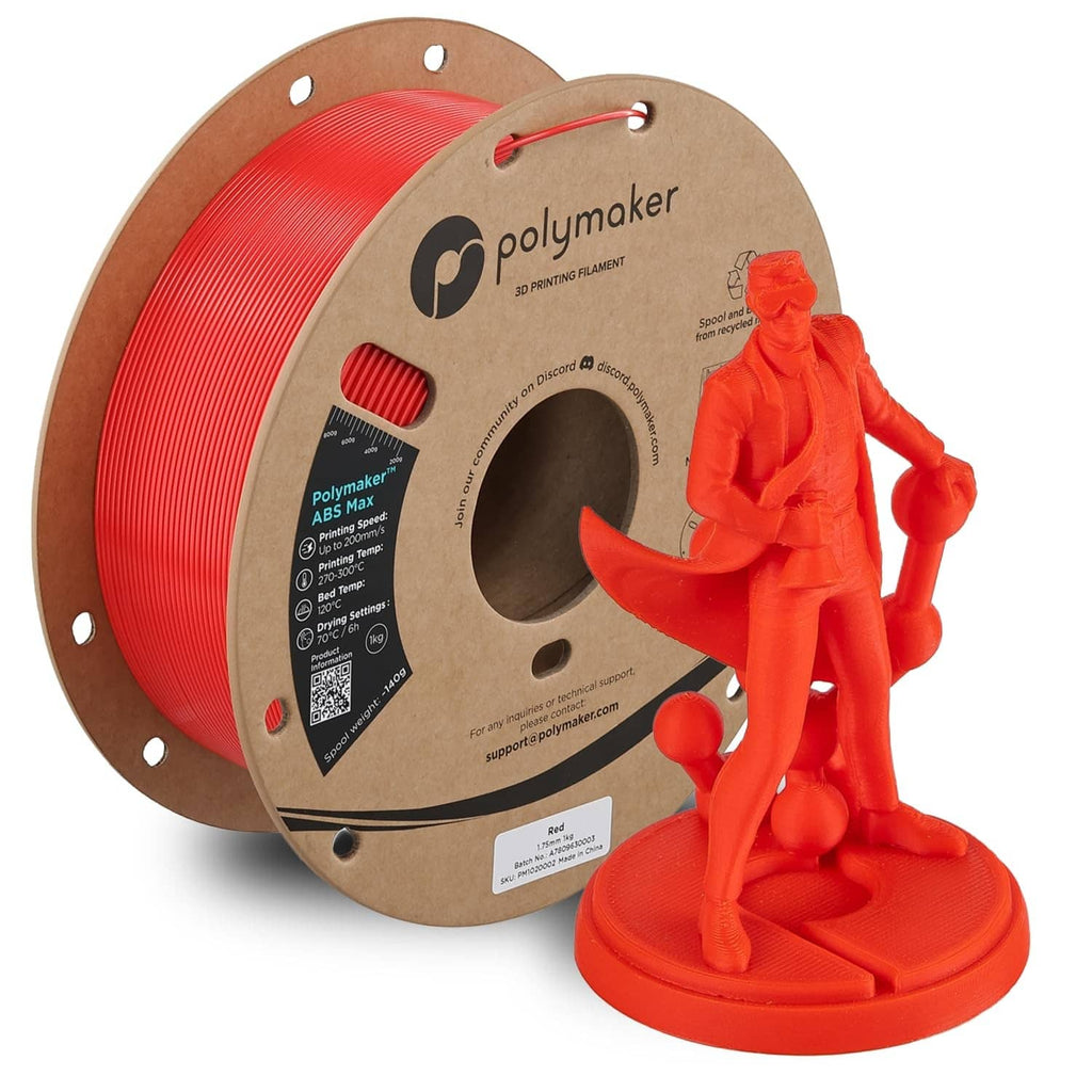 Red ABS filament spool with red 3D-printed figurine