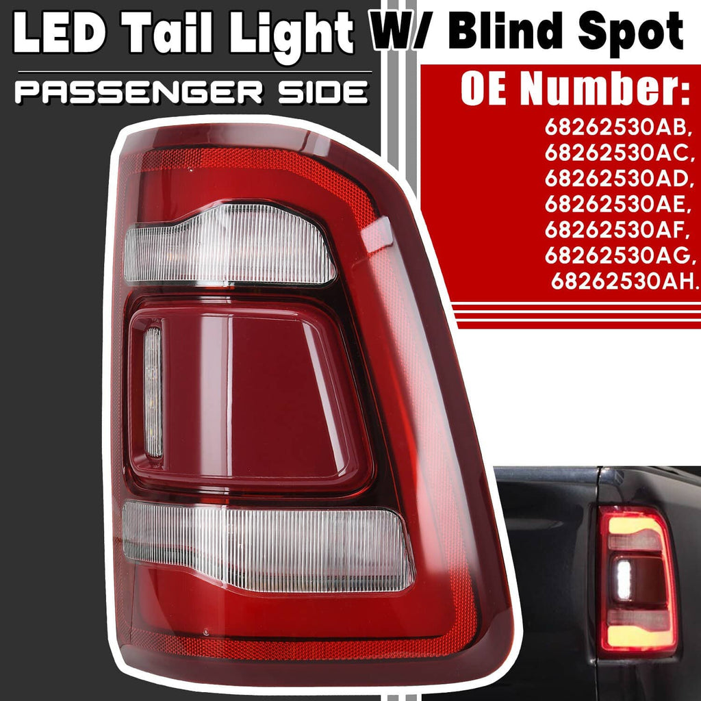 Red LED tail light with blind-spot style module on passenger side.