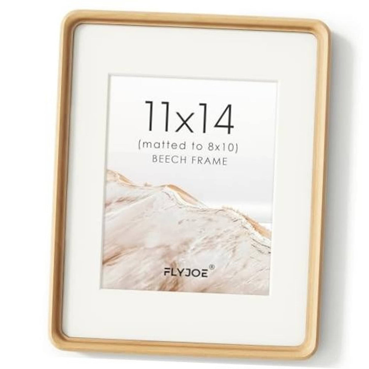 Beech wood 11x14 picture frame with white mat for 8x10 photo