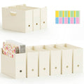 Light yellow scrapbook paper storage organizer with open compartments and drawer cutouts