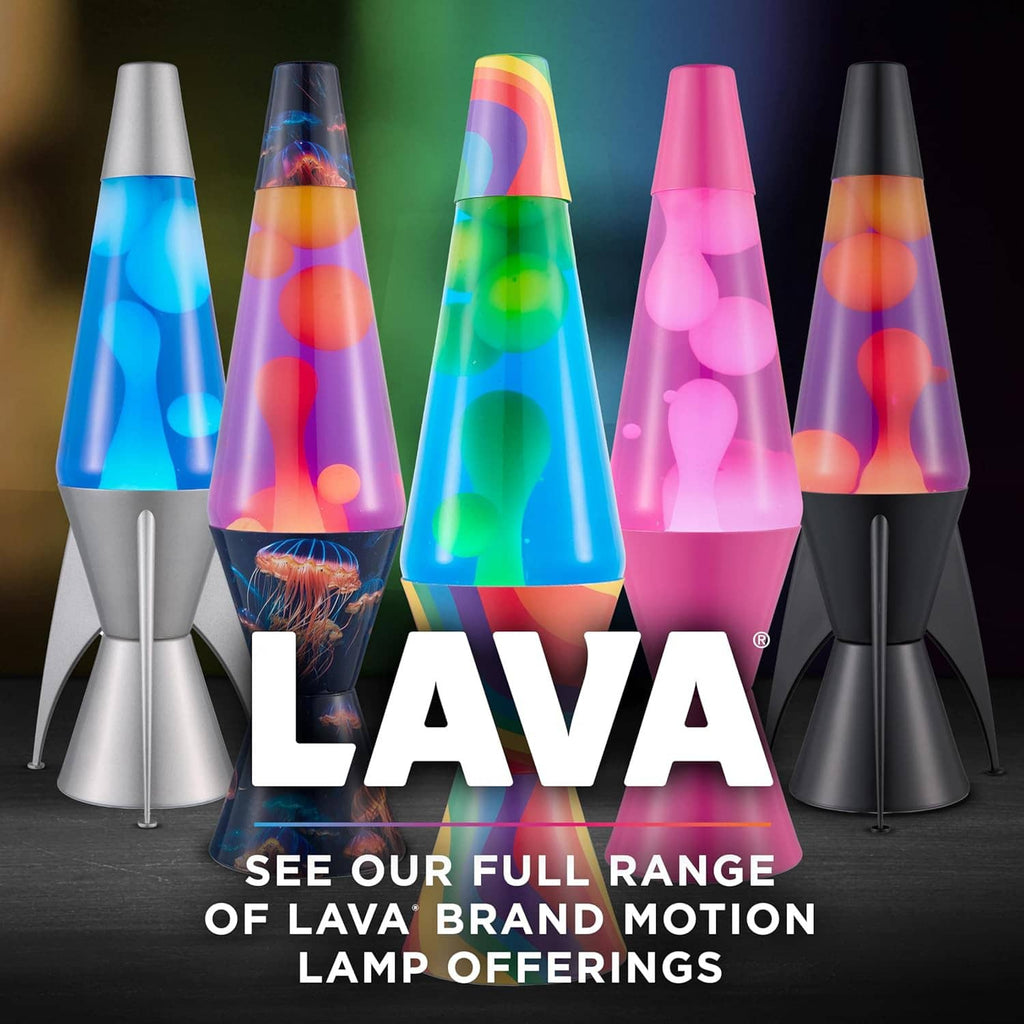 Assorted motion lava lamps in blue, purple, green, pink, and black