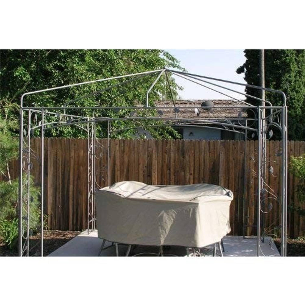 Outdoor gazebo canopy top cover in light fabric with protective frame and tied corners