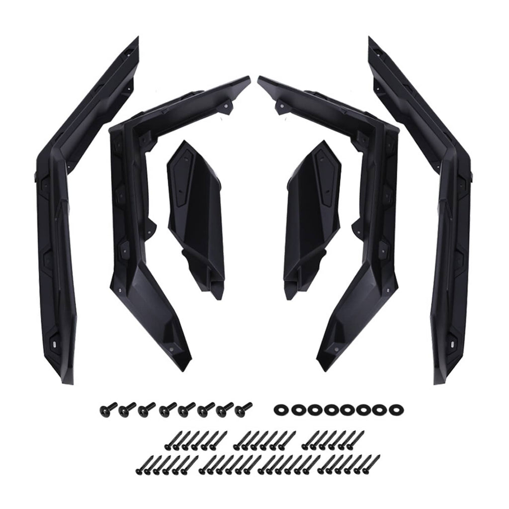 Black extended fender flare set with mounting hardware and screws