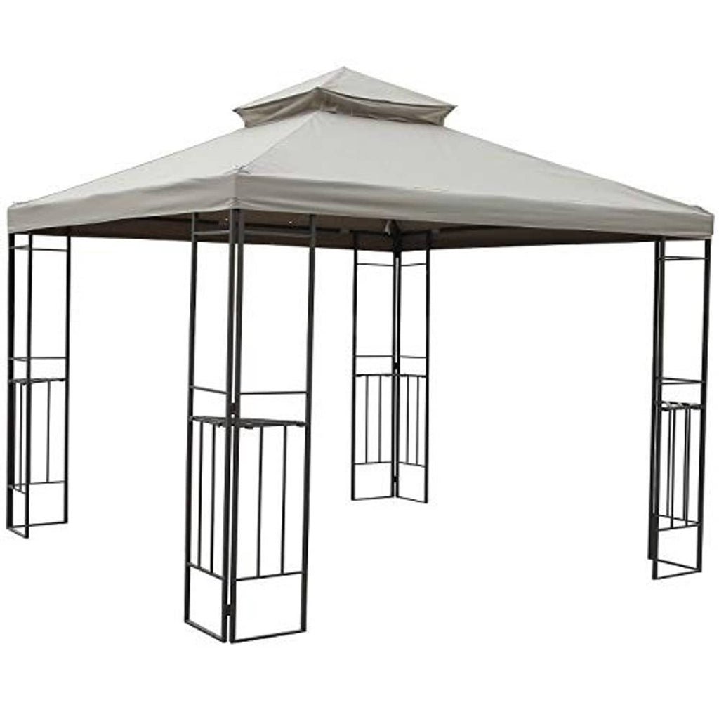 Beige gazebo replacement canopy top cover with attached fabric sides and roof