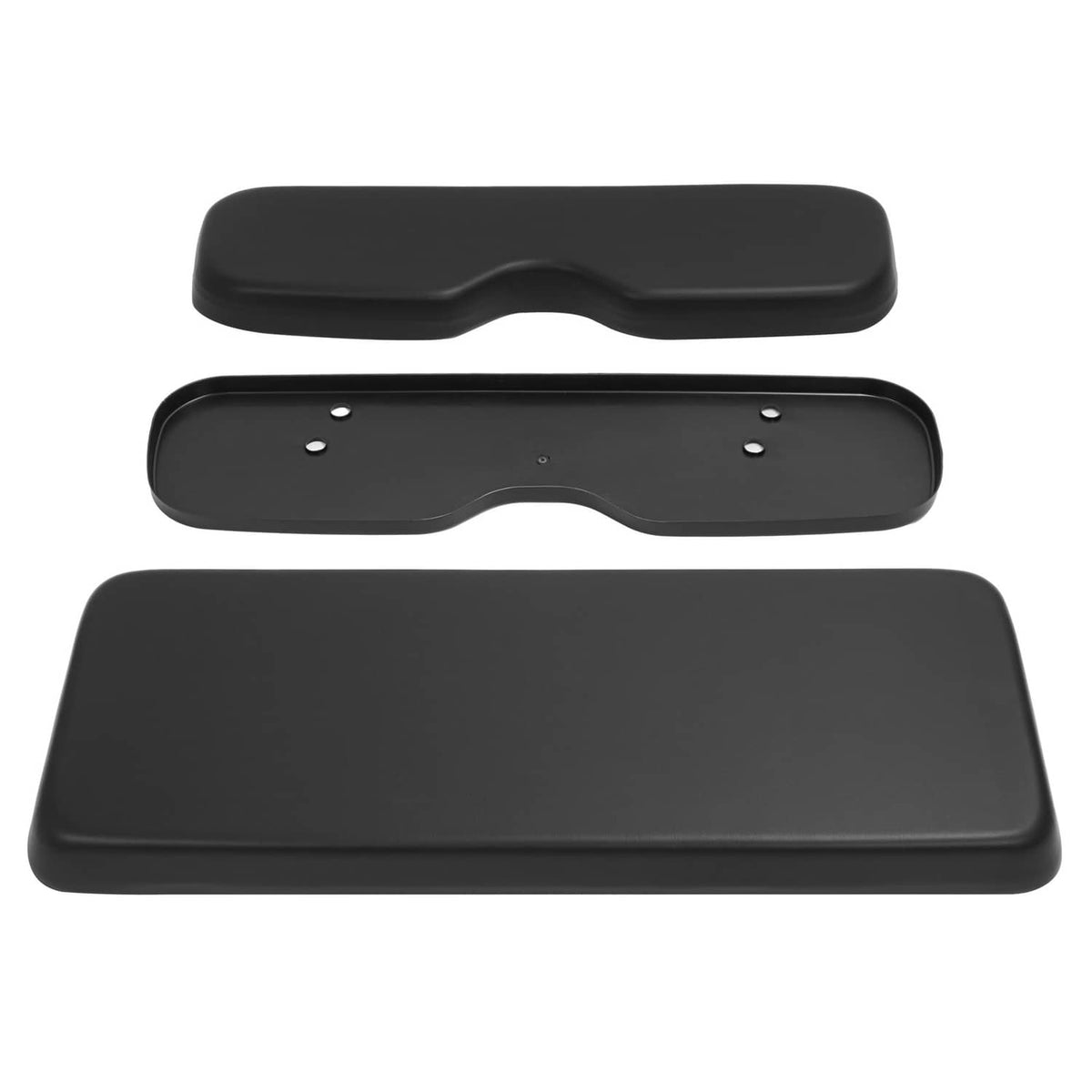 Black seat cushion and two backrest sections with mounting holes