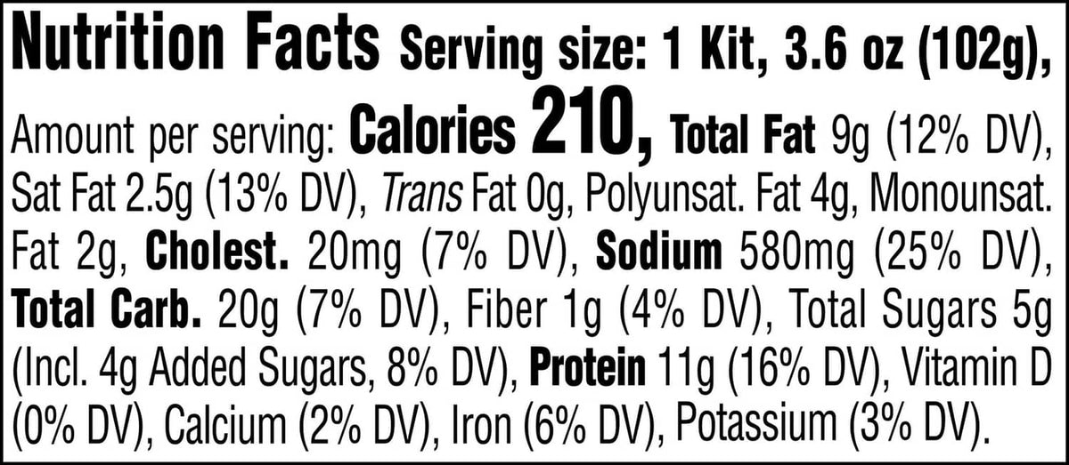 Nutrition Facts label for StarKist Snack-To-Go tuna salad kit