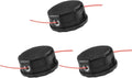 Black string trimmer head spool with red cutting line, rounded cover and side openings