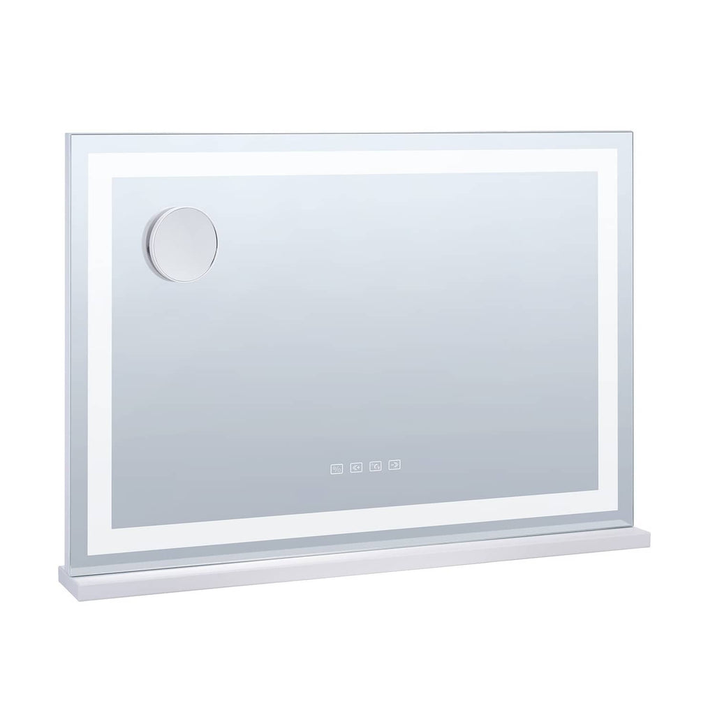 White square LED vanity makeup mirror with stand and round control button