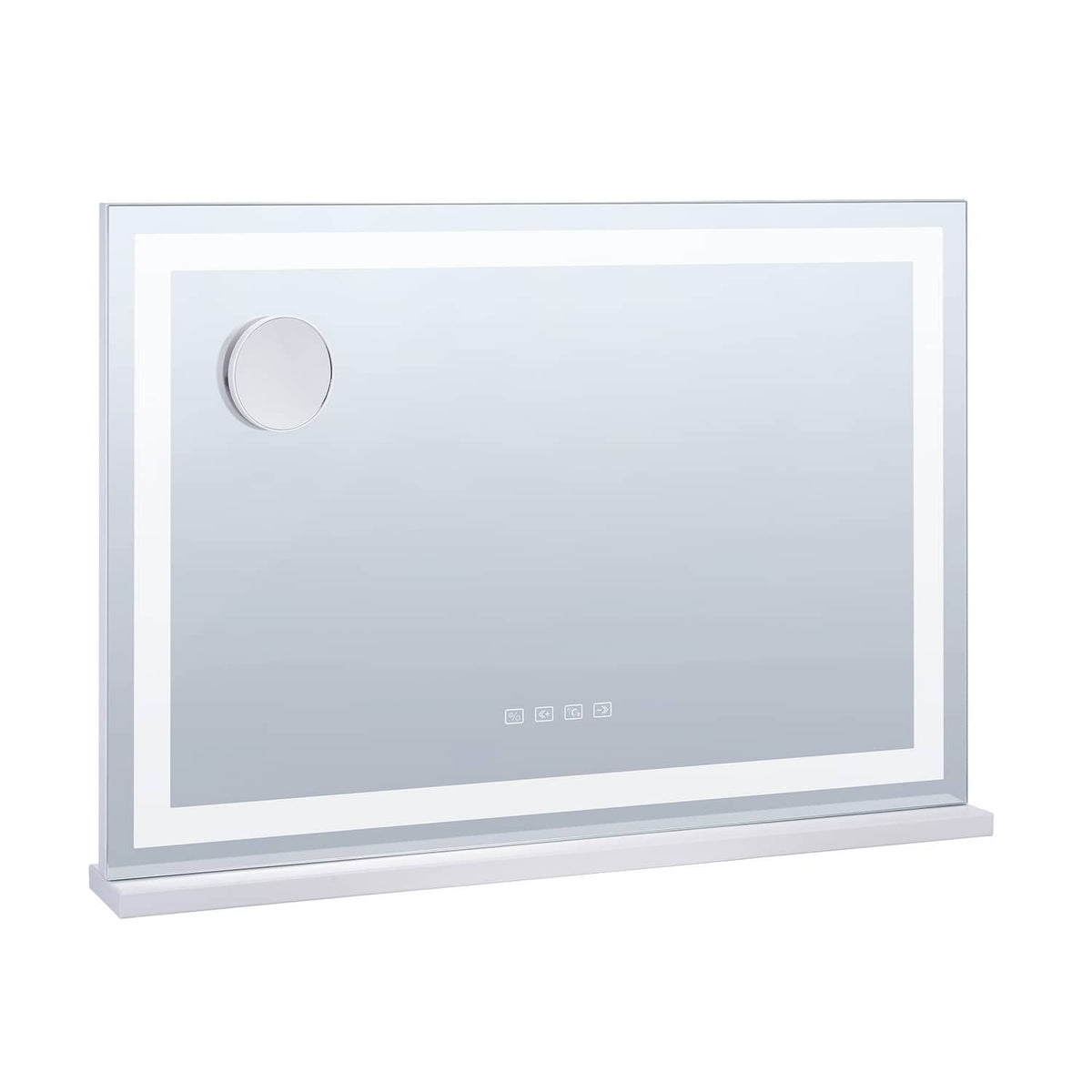 White square LED vanity makeup mirror with stand and round control button