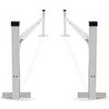 Adjustable roof mount ladder rack bracket with two posts and crossbar, white steel frame