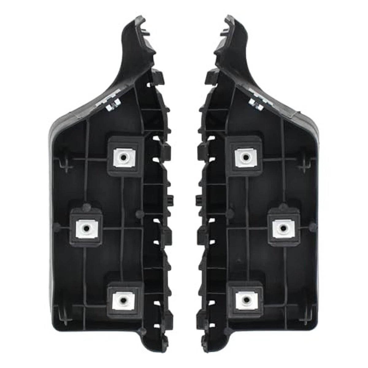 Left and right retainer mounts, black plastic with four square metal terminals each