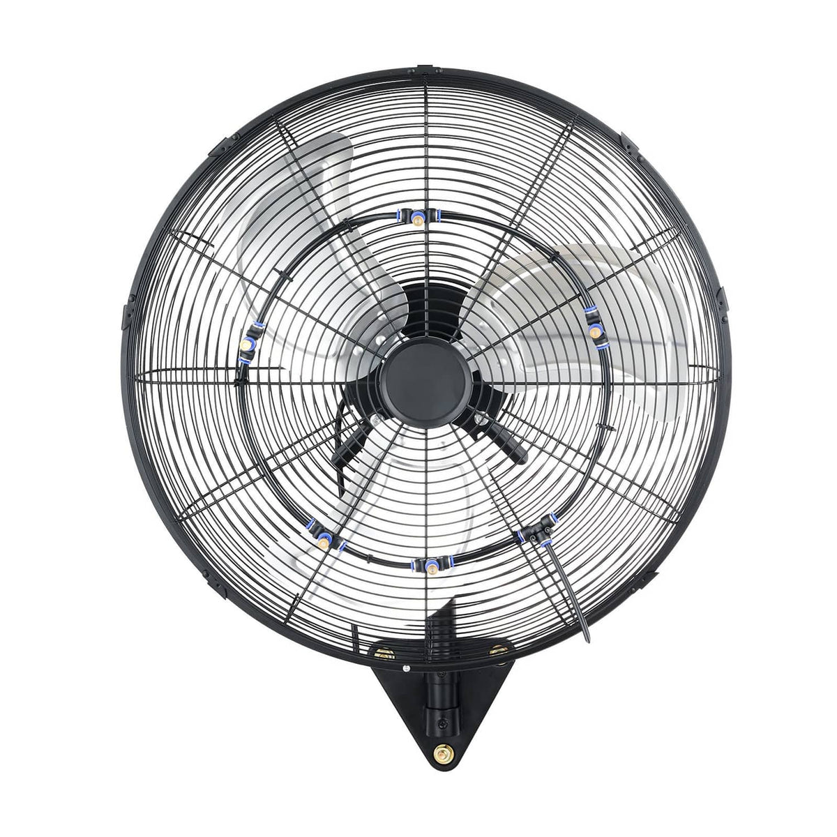 20-inch wall fan with grille and black fan blades, oscillating design, round base mount