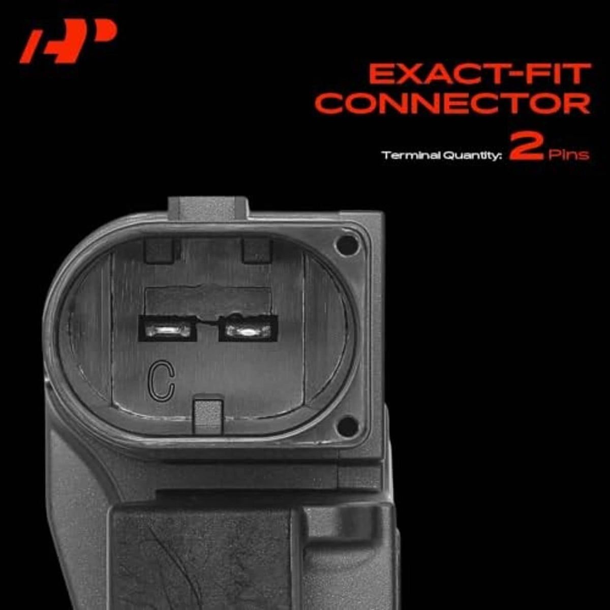 Alternator voltage regulator connector end with two terminals and circular housing