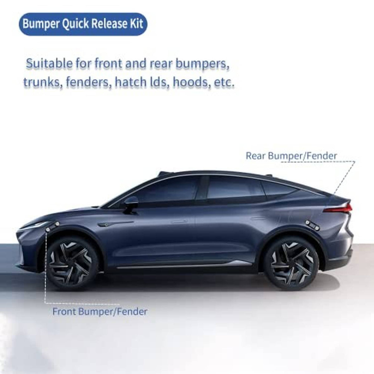 Bumper quick-release kit for front and rear bumpers, trunk, fenders, hoods, and more