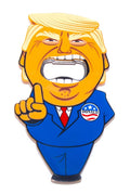 Cartoon bottle opener magnet of a blond man in blue suit, red tie, raised finger