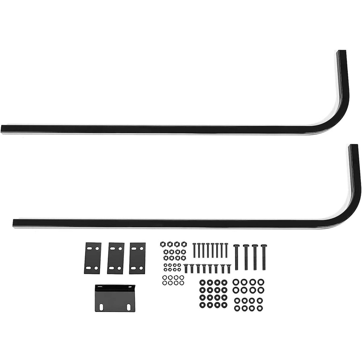 Black roof support struts with mounting brackets, screws, and nuts