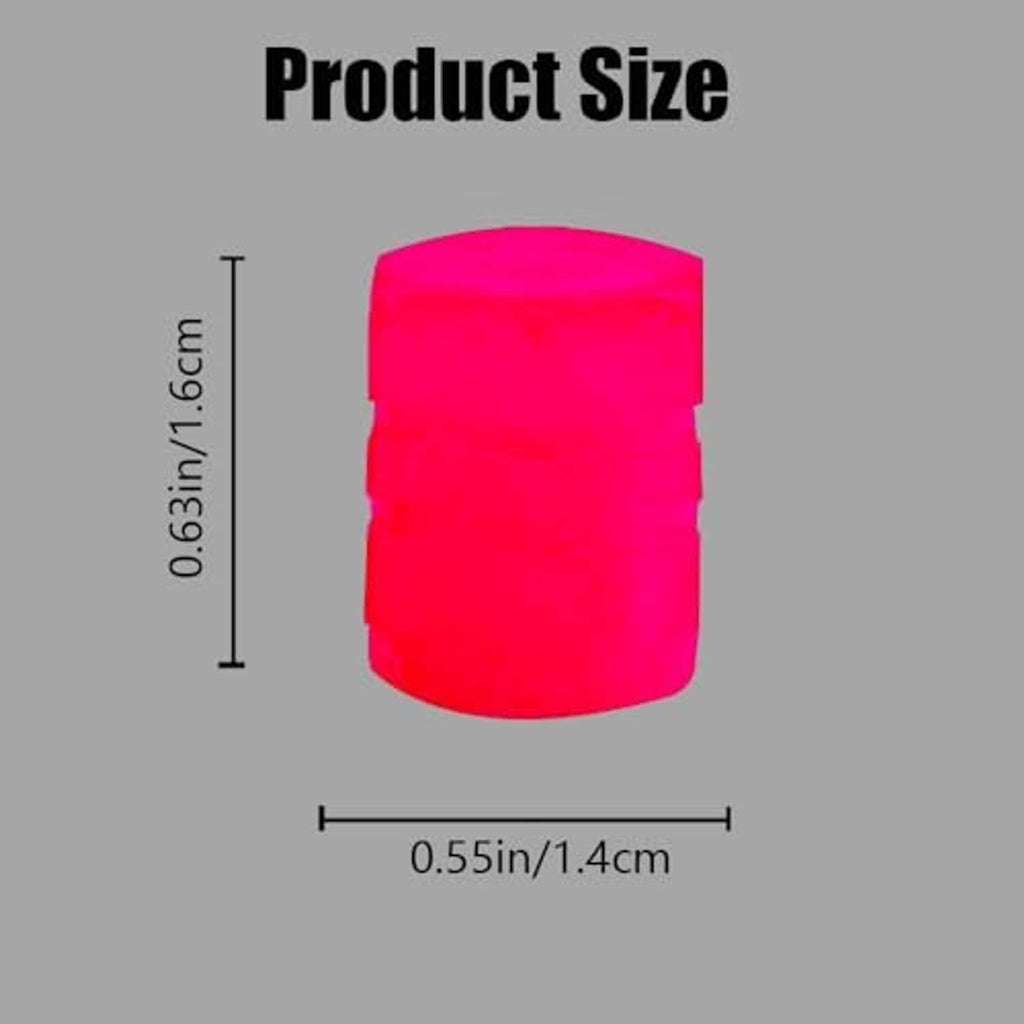 Pink glowing tire valve cap, small cylindrical shape