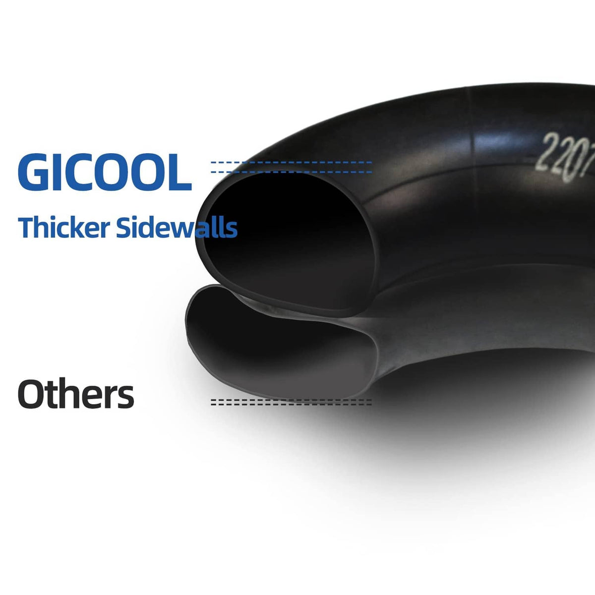 Black inner tube with thicker sidewalls and TR-13 straight valve stem