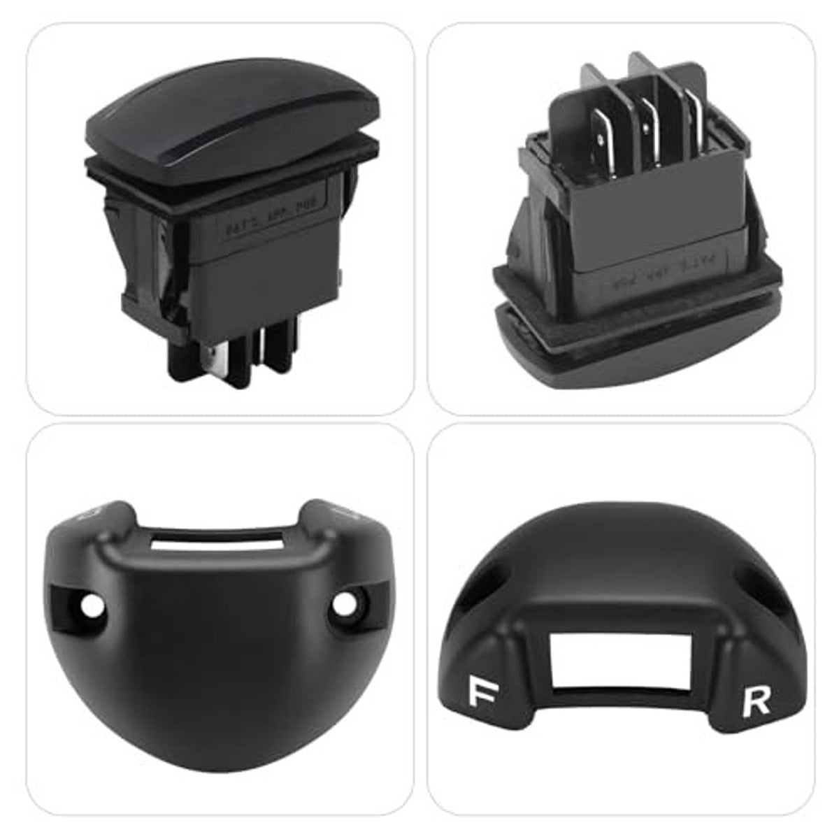 Set of views of black forward/reverse switch housing and F/R display
