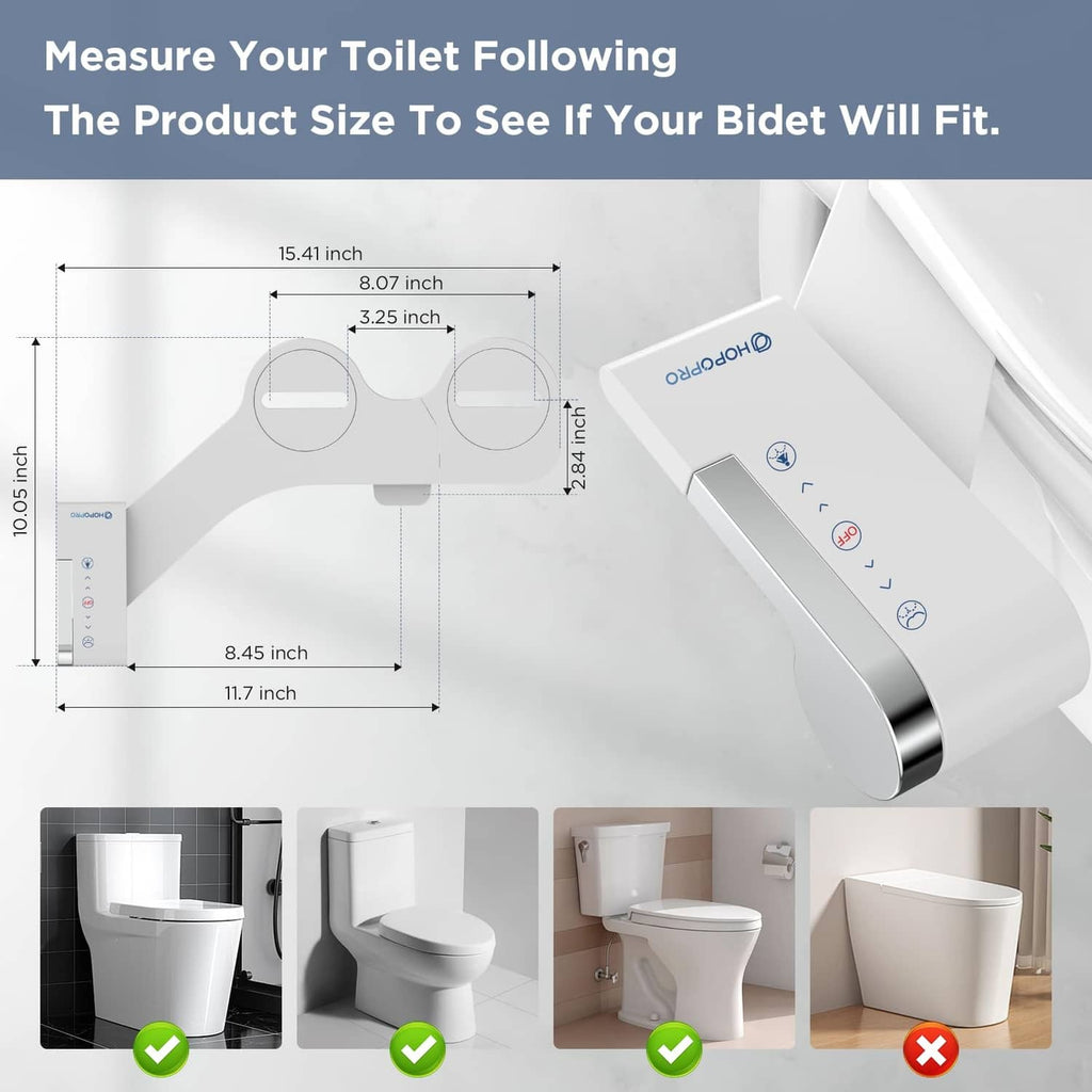 Non-electric bidet attachment with size dimensions and white slim nozzle unit