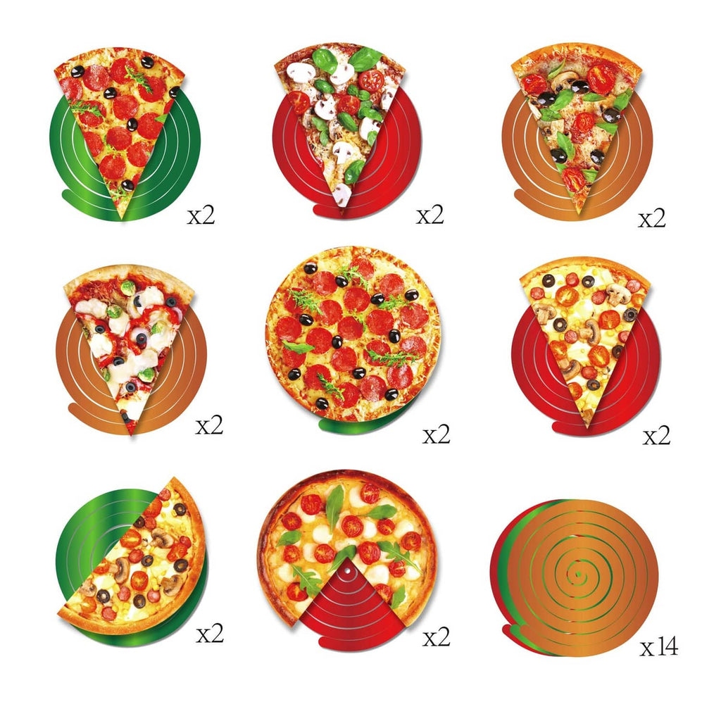Pizza party hanging decorations with pizza slice and round cutouts, x14 and x2 pieces