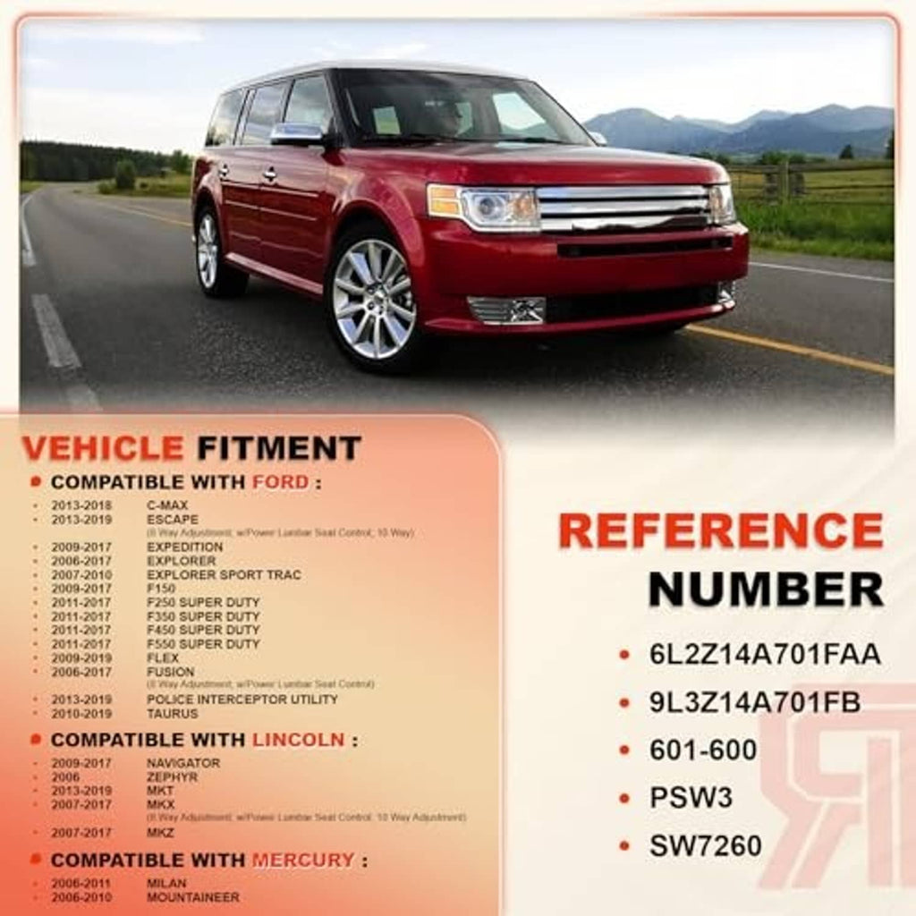 Vehicle fitment and reference number graphic for power seat adjustment switch