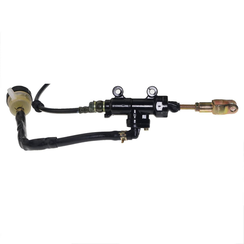 Rear hydraulic brake master cylinder and caliper with black hoses and copper fittings