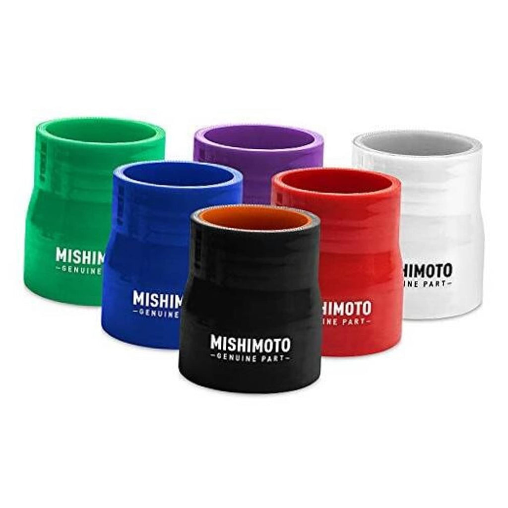 Black silicone transition coupler, MISHIMOTO logo; orange inside opening