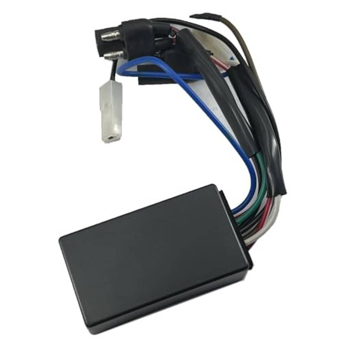 CDI ignition module with black rectangular box and bundled colored wiring