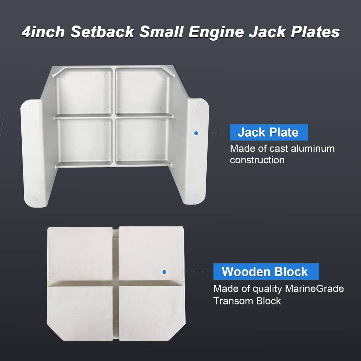4-inch setback outboard jack plate with cast aluminum housing and mounting posts