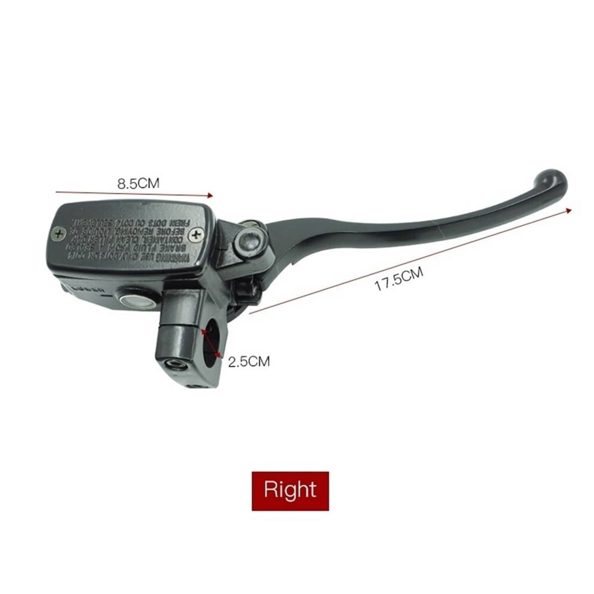 Right front brake master cylinder lever with black long lever and mounting bracket