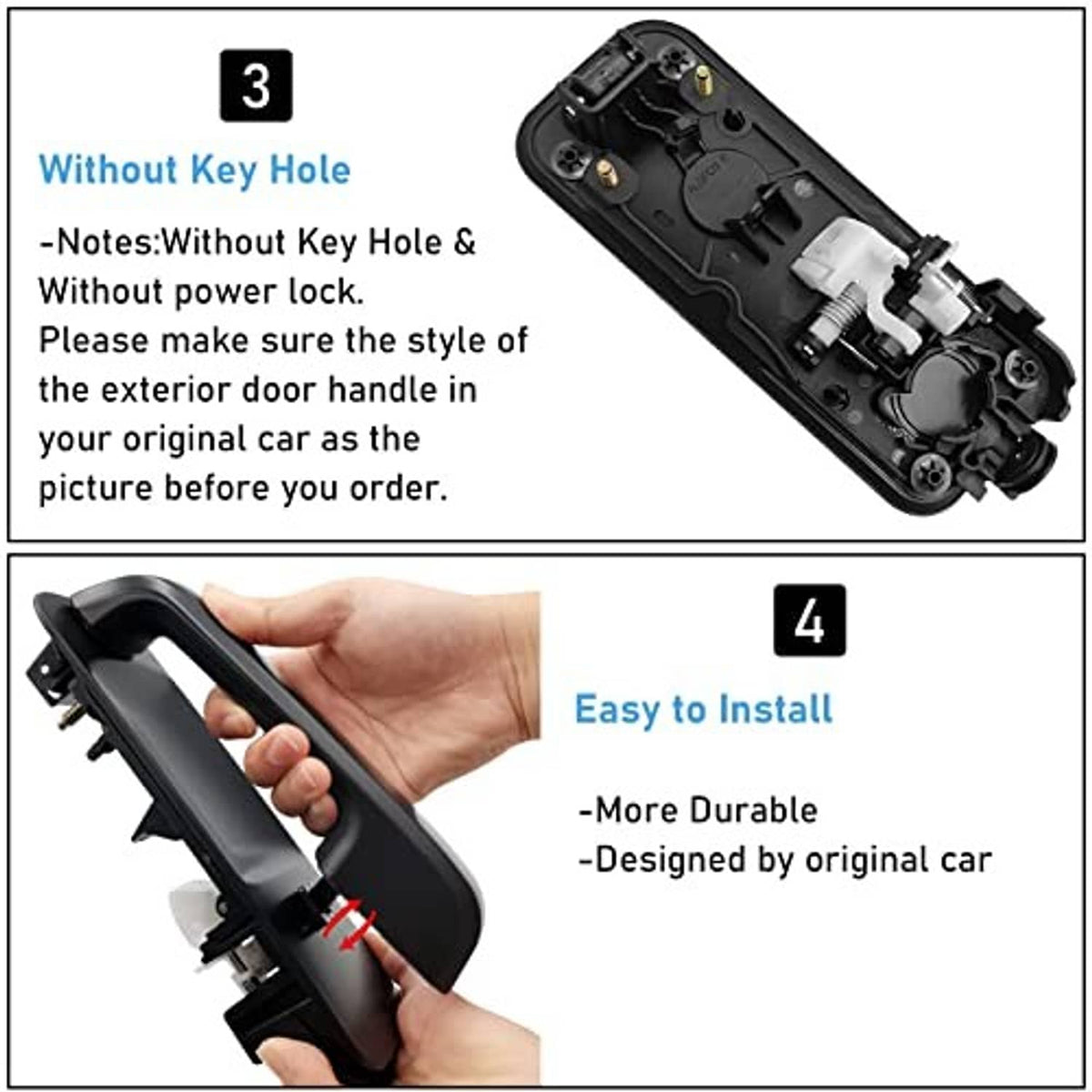 Black exterior door handle replacement underside with mounting hardware